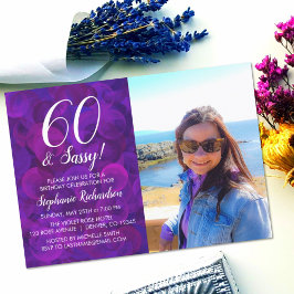 Invitación 60 y cumpleaños elegante elegante de foto púrpura