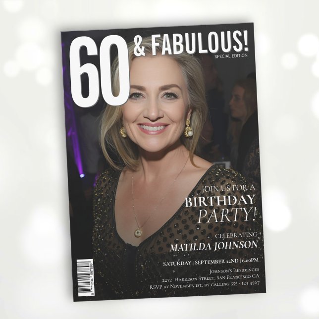 Invitación 60 y fabulosa cobertura de la revista 60 cumpleaño (60 and Fabulous Magazine Cover 60th Birthday Invitation)