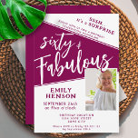 Invitación 60 y fabulosa foto de Magenta 60 cumpleaños sorpre<br><div class="desc">Sesenta y fabuloso guión de la foto Magenta 60 cumpleaños de la invitación a la fiesta sorpresa. Guión blanco a la moda con una foto personalizado en una moda y color rojo magenta vívido. Haz una invitación para su fiesta de cumpleaños número 60. Personalizar con el nombre y la edad...</div>