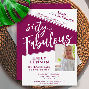 Invitación 60 y fabulosa foto de Magenta 60 cumpleaños sorpre