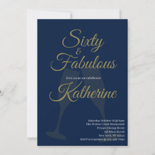 Invitación 60 y fabuloso 60 cumpleaños fiesta Navy Gold