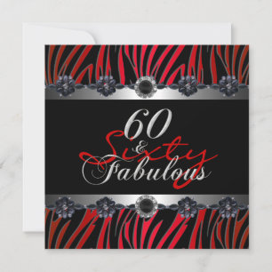 Invitación 60 y fabuloso 60 cumpleaños fiesta Zebra Silver Re