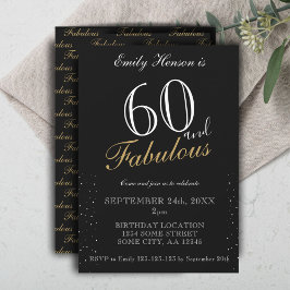 Invitación 60 y fabuloso Black Elegant Script Cumpleaños