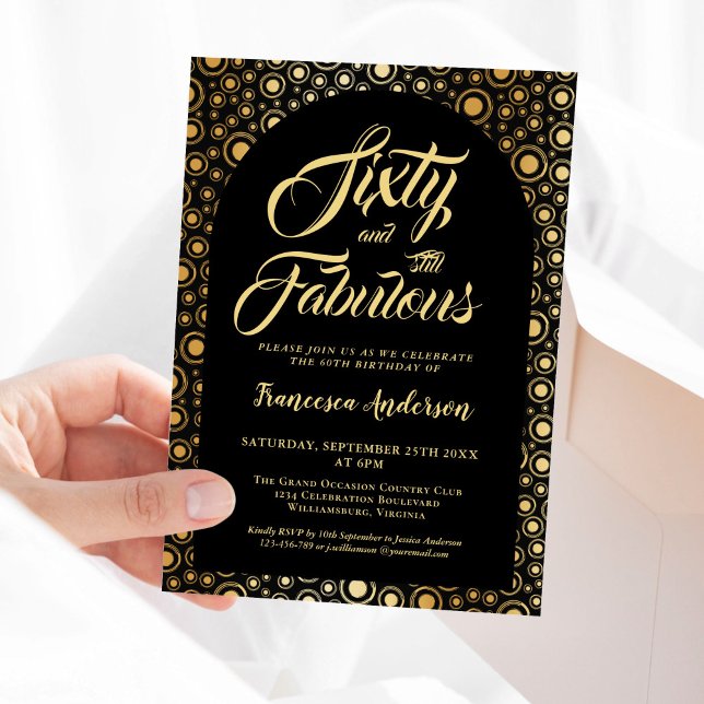 Invitación 60 Y Fabuloso Black Gold Fiesta de cumpleaños núme (Subido por el creador)