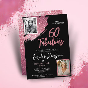 Invitación 60 y Fabuloso Brillo Rosa 2 Fotos 60 Cumpleaños