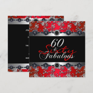 Invitación 60 y fabuloso Cumpleaños 60 años Fiesta Plata Rojo