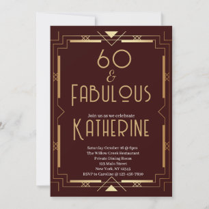 Invitación 60 y Fabuloso Cumpleaños 60 Arte Deco Borgoña