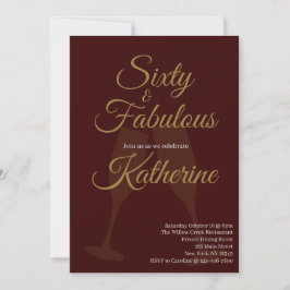 Invitación 60 y fabuloso Cumpleaños 60 Fiesta Burgundy Gold
