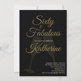 Invitación 60 y fabuloso | Cumpleaños 60 Fiesta Negro Oro