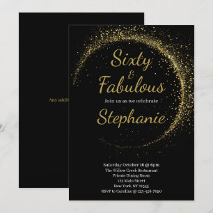 Invitación 60 y fabuloso   Cumpleaños 60 Fiesta Negro Oro