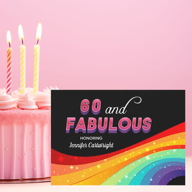 Invitación 60 y fabuloso cumpleaños con destellos de arcoíris (Subido por el creador)