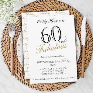 Invitación 60 y fabuloso cumpleaños con letra elegante