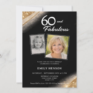 Invitación 60 y Fabuloso Cumpleaños Foto Dorado Negro 2