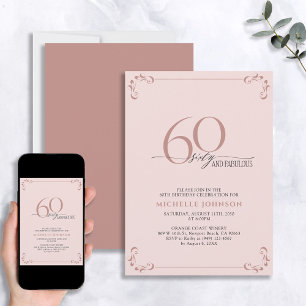 Invitación 60 y fabuloso cumpleaños negro y rosa de Rubor