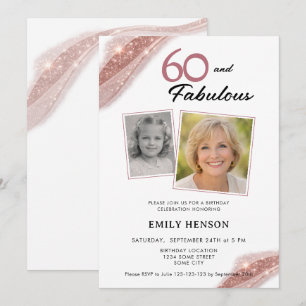 Invitación 60 y Fabuloso Cumpleaños Rose Gold 2 Fotos