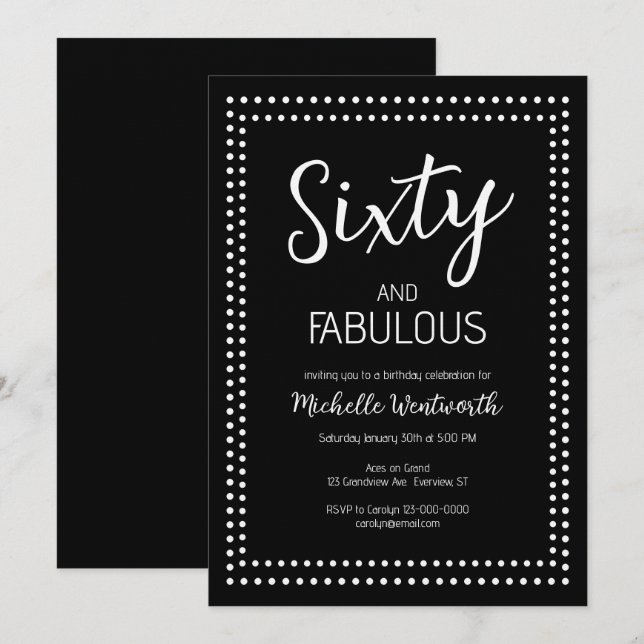 Invitación 60 y fabuloso Cumpleaños Sesenta Fiesta (Anverso / Reverso)