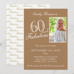 Invitación 60 y Fabuloso Elegante Beige Foto Cumpleaños 