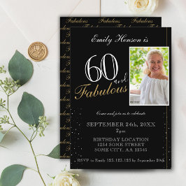 Invitación 60 y Fabuloso Elegante foto negra cumpleaños