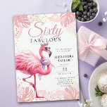 Invitación 60 y fabuloso Flamingo Rosa Funny 60 cumpleaños<br><div class="desc">¿Necesitas ideas de cumpleaños número 60 para las mujeres? Un flamenco rosa brillante, divertido y lindo con relámpago alrededor de sus tobillos, una tiara y una fabulosa bufanda púrpura alrededor de su cuello es una manera fabulosa de anunciar una invitación a cumplir 60 años para una... fabulosa mujer que cumple...</div>