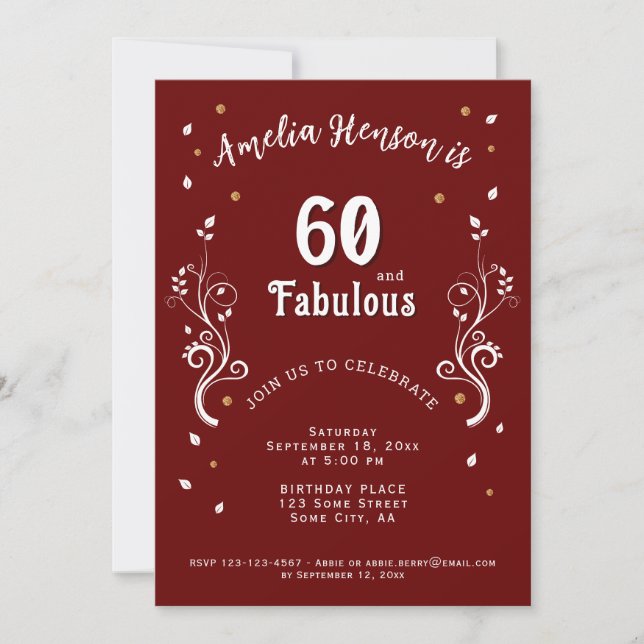 Invitación 60 y fabuloso foliage rojo 60 cumpleaños (Anverso)