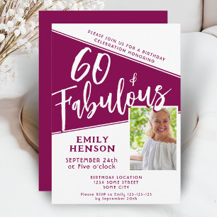 Invitación 60 y fabuloso guión Magenta foto 60 cumpleaños