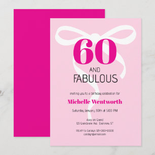 Invitación 60 y Fabuloso Listón Divertido Rosa Brillante Cump