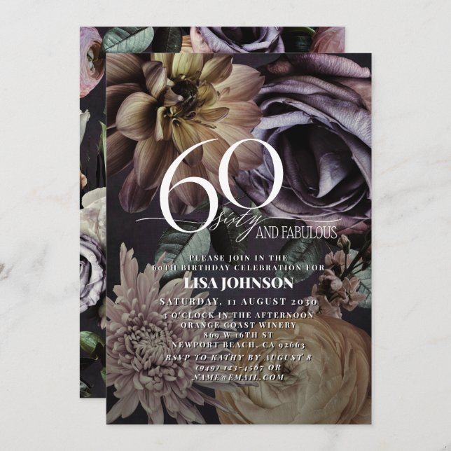 Invitación 60 y Fabuloso Moody Morado Morado Moderno (Anverso / Reverso)