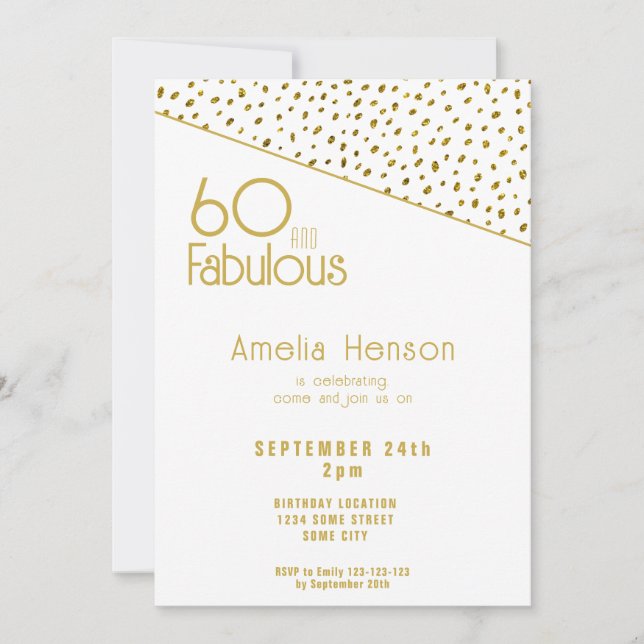 Invitación 60 y fabuloso Purpurina de oro 60 cumpleaños (Anverso)