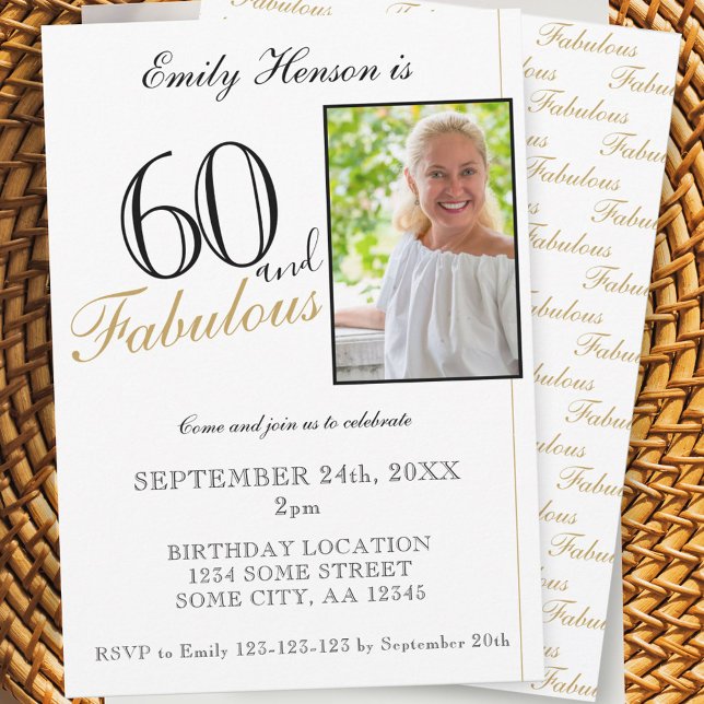 Invitación 60 y Fabuloso Script Elegante Foto Cumpleaños  (Subido por el creador)