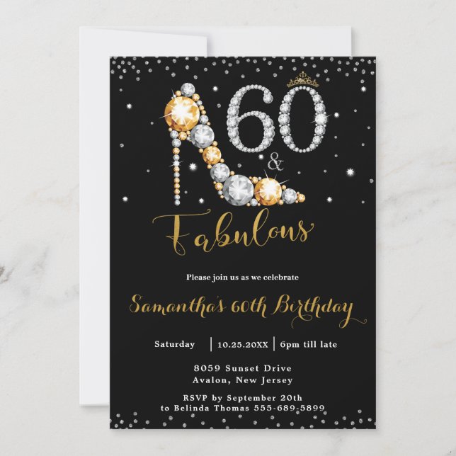 Invitación 60 y fabulosos Diamantes de tacón 60 cumpleaños (Anverso)
