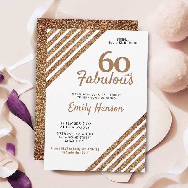 Invitación 60 y Fabulous Elegant Gold Purpurina 60 cumpleaños (Subido por el creador)