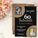 Invitación 60 y Fabulous Gold Purpurina 2 Photo 60th Birthday<br><div class="desc">60 y Fabulous Gold Purpurina 2 Photo 60th Birthday Invitation. Moderna y elegante invitación de cumpleaños negra y falsa purpurina para ella. Añade tus fotos - puedes usar una foto antigua y una nueva.</div>