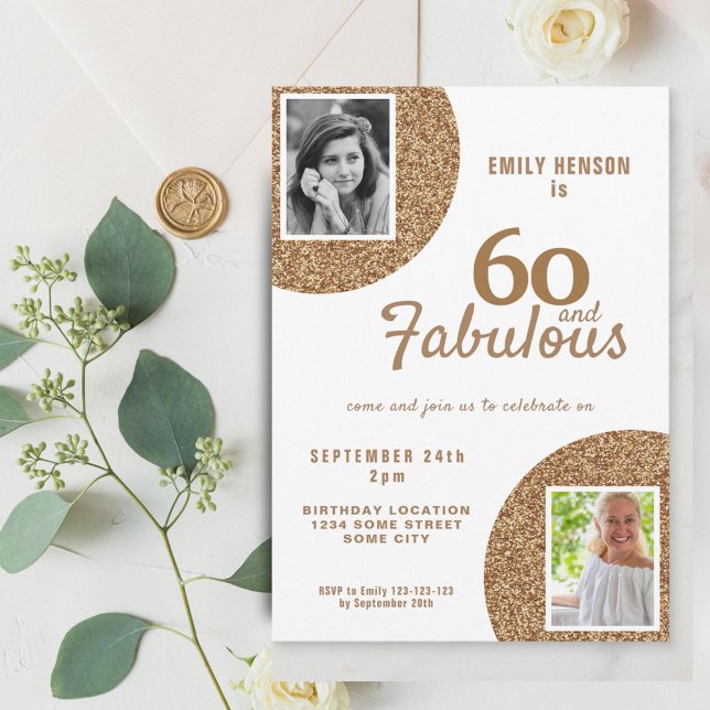 Invitación 60 y Fabulous Gold Purpurina 2 Photo 60th Birthday (Subido por el creador)