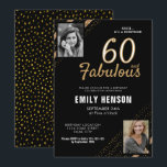 Invitación 60 y Fabulous Gold Purpurina 2 Photo 60th Birthday<br><div class="desc">60 y Fabulous Gold Purpurina 2 Photo 60th Birthday Surprise Party Invitación. Moderna y elegante invitación de cumpleaños negra y falsa purpurina de oro para ella. Añade tus fotos - puedes usar una foto antigua y una nueva. Puede cambiar todo el texto.</div>