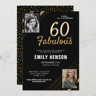 Invitación 60 y Fabulous Gold Purpurina 2 Photo 60th Birthday