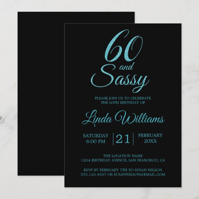 Invitación 60 y fiesta de cumpleaños número 60 del Purpurina  (Anverso / Reverso)