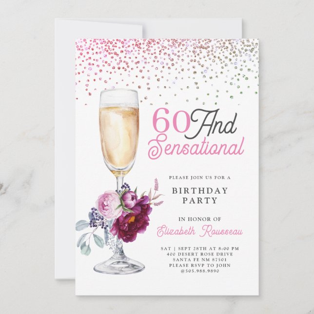 Invitación 60 Y Fiesta De Cumpleaños Sensacional (Anverso)