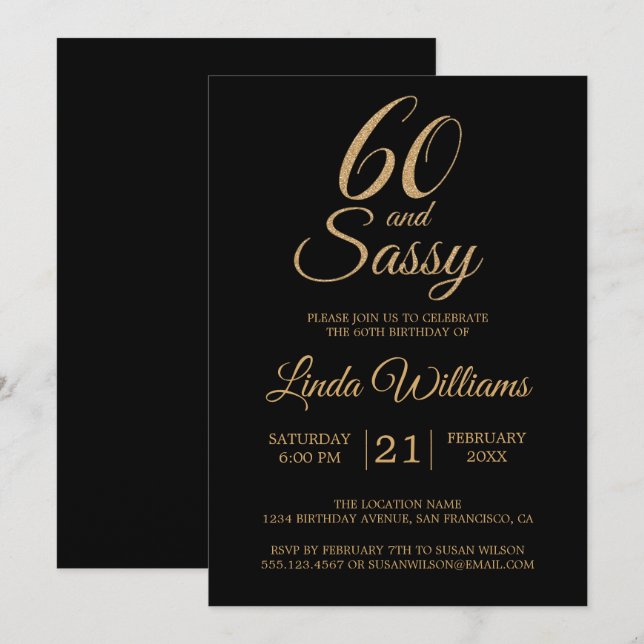 Invitación 60 y la dura fiesta de cumpleaños 60 del Oro Negro (Anverso / Reverso)