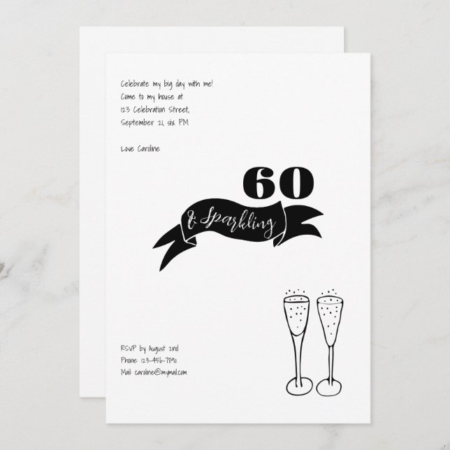 Invitación 60 y mano esparcido negro y blanco (Anverso / Reverso)