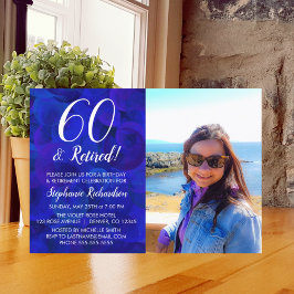 Invitación 60 y Retirado Foto Azul Cumpleaños Jubilación