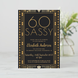 Invitación 60 Y Sassy Black Gold Art Deco 60 cumpleaños