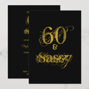 Invitación 60 y Sassy Cumpleaños 60 Cumpleaños Fiesta Negro y