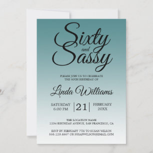 Invitación 60 y Sassy Verde azulado Ombre 60 cumpleaños