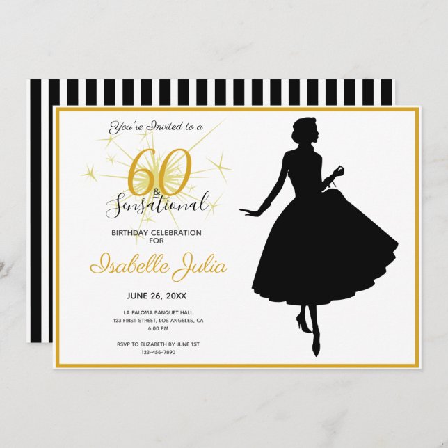 Invitación 60 y SENSACIONAL 60º cumpleaños (Anverso / Reverso)