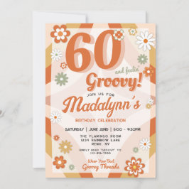 Invitación 60 y Sintiéndose Groovy Cumpleaños Retro 