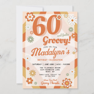 Invitación 60 y Sintiéndose Groovy Cumpleaños Retro