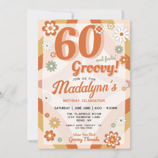 Invitación 60 y Sintiéndose Groovy Cumpleaños Retro