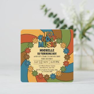 Invitación 60s Music Retro Groovy Party Sixties Theme
