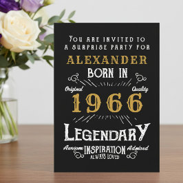 Invitación 60th Birthday Born 1966 Black Gold Retro Vintage