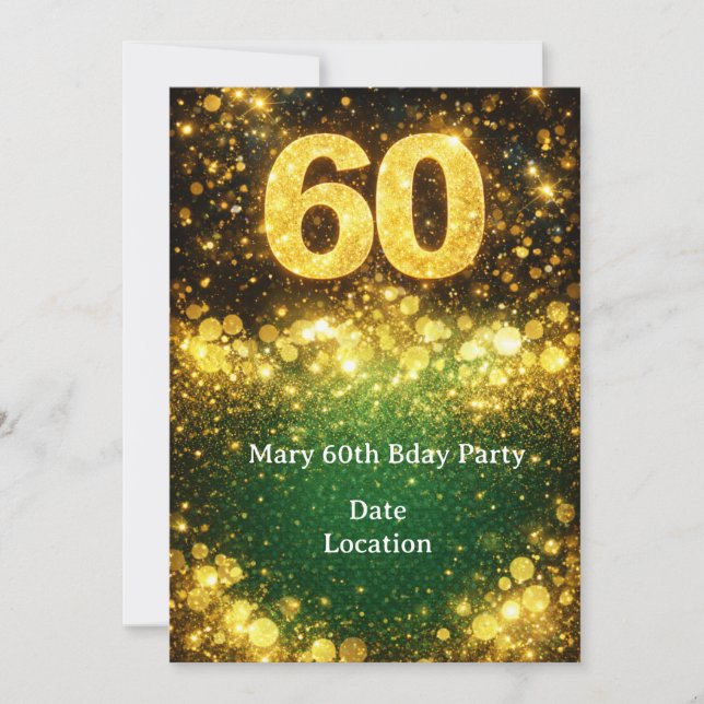 Invitación 60th Birthday Gold Glitter  (Anverso)